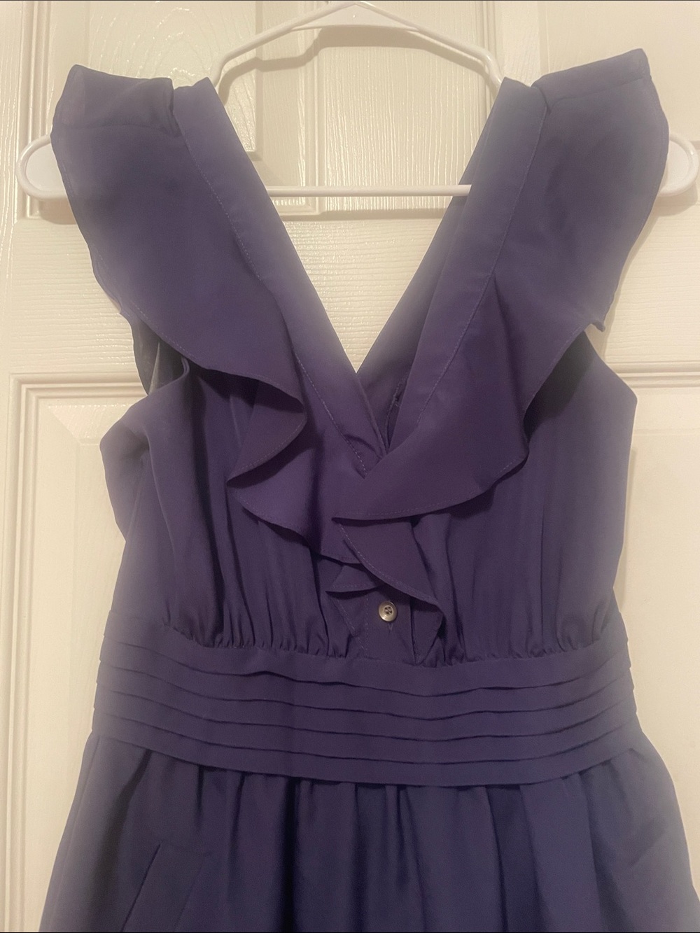 BCBGeneration Navy Ruffle V-Neck Midi Dress - Picture 4 of 4